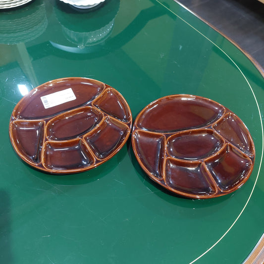 Set/2 Piatti Aperitivo Ceramica Marrone Vintage D25