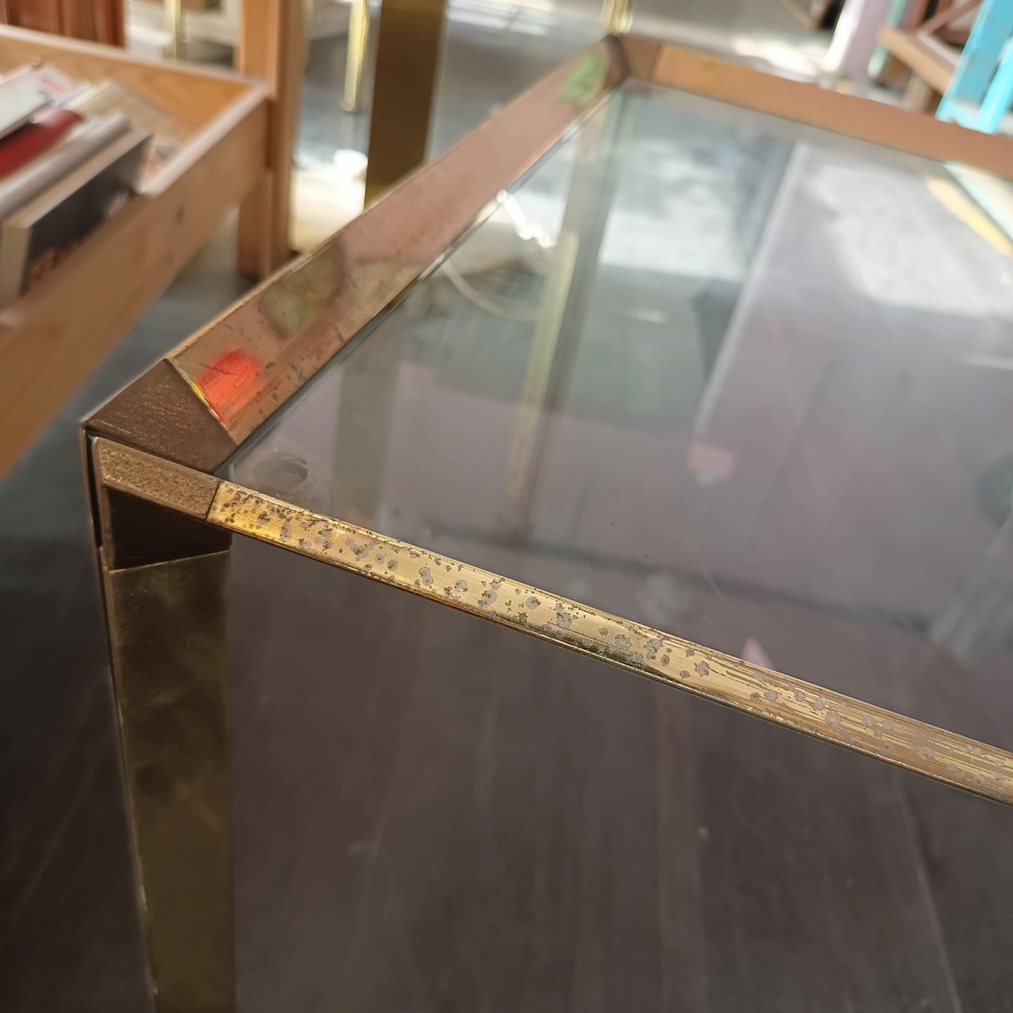 Tavolino * Metallo Dorato/vetro Anni 70 Cm60x60x44h