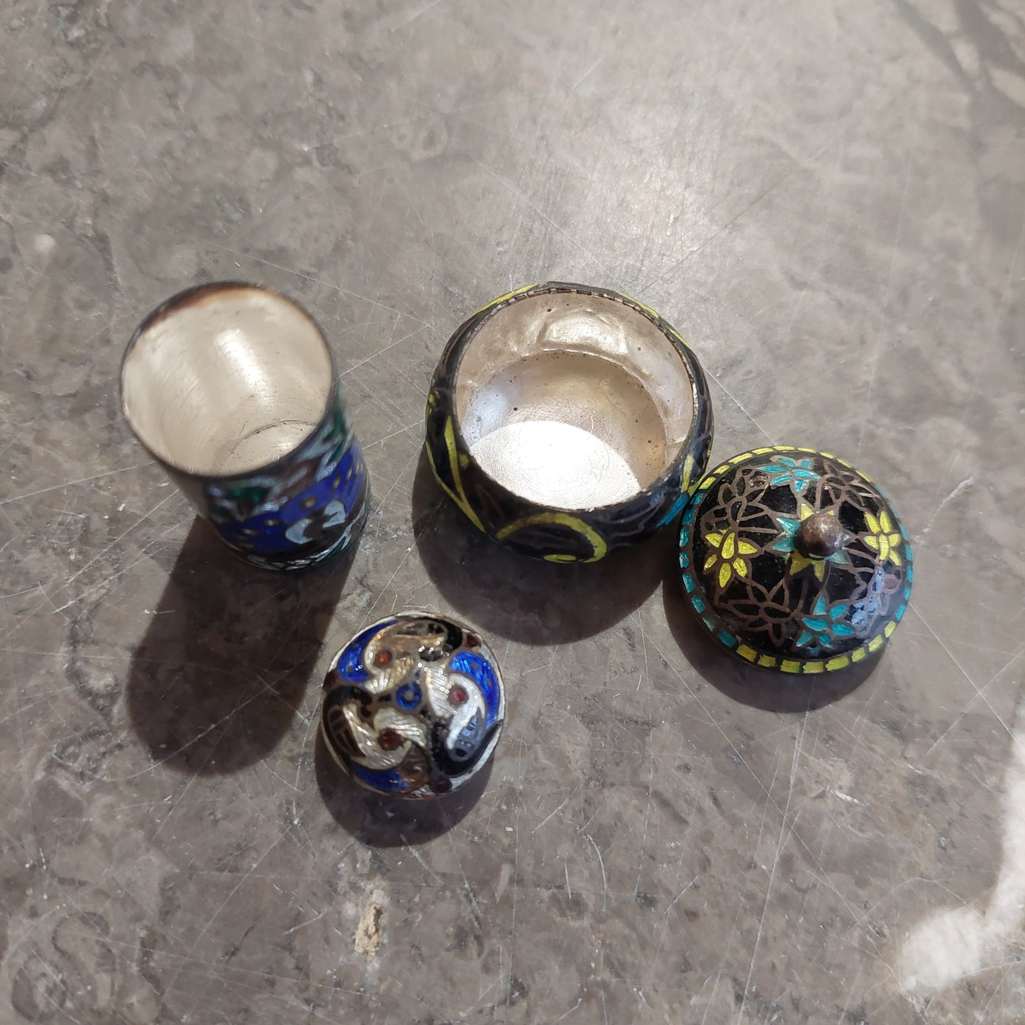 Set/2 Mini Scatoline Orientali Argentone Smaltato