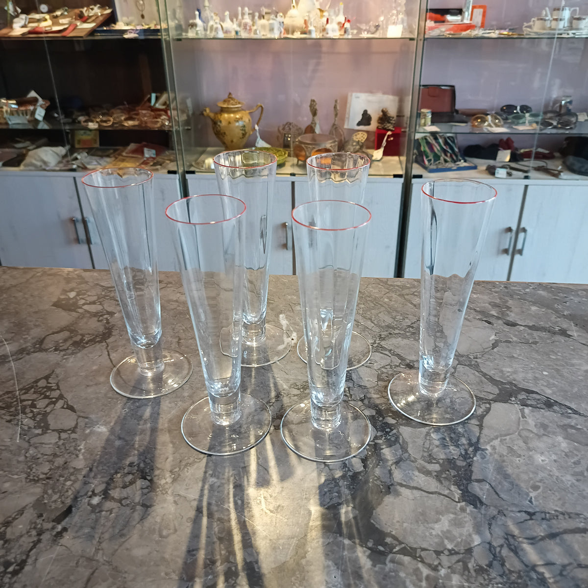 Set/6 Flut Cristallo Bordo Rosso Vintage