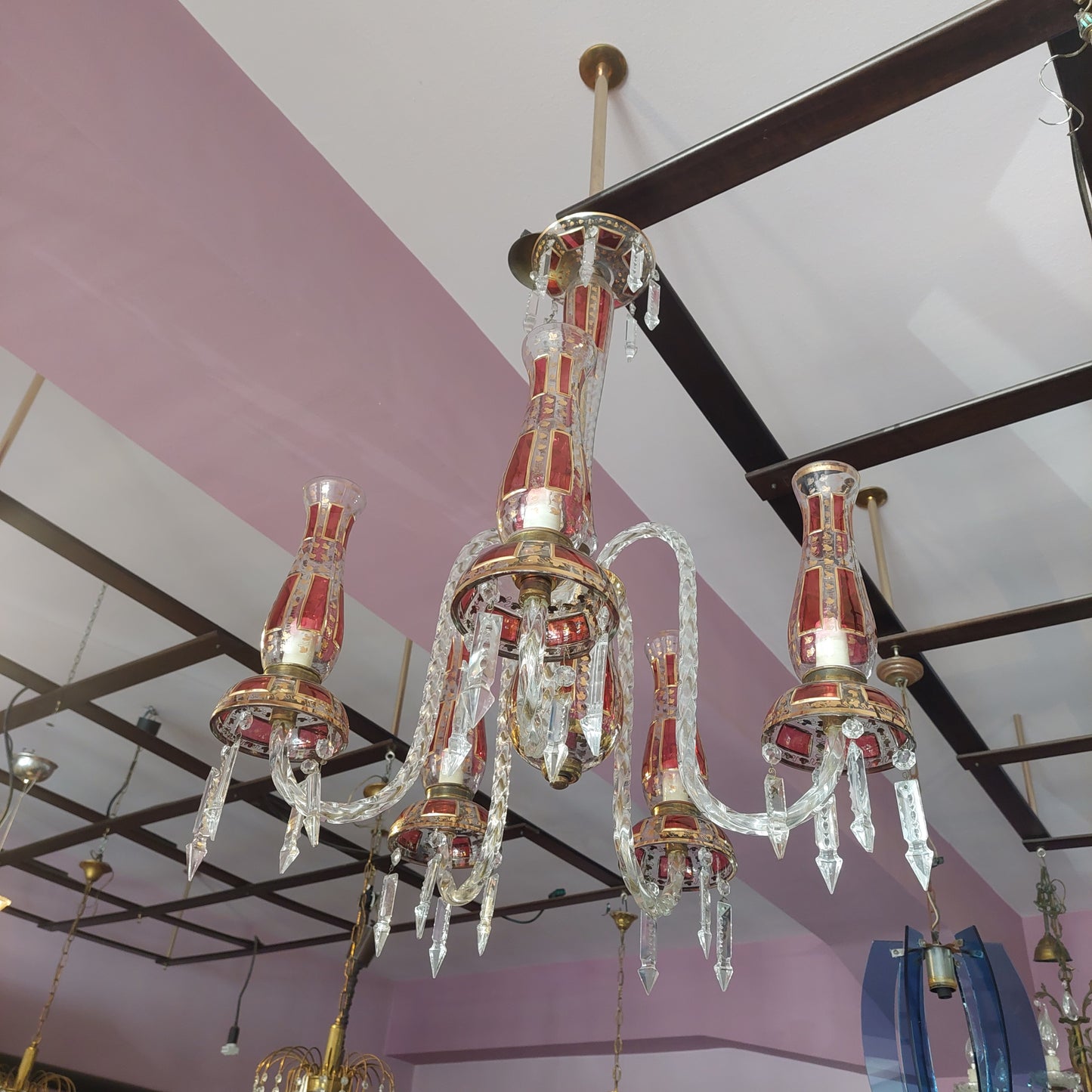 Lampadario Cristallo Di Bohemia 5/luci Anni '50