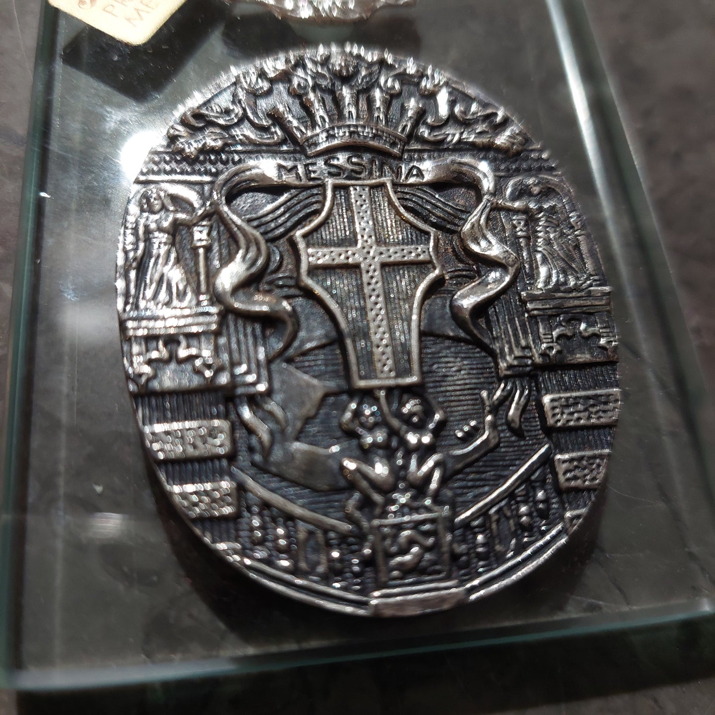 Mini Quadretto Cristallo Argento Stemma Messina