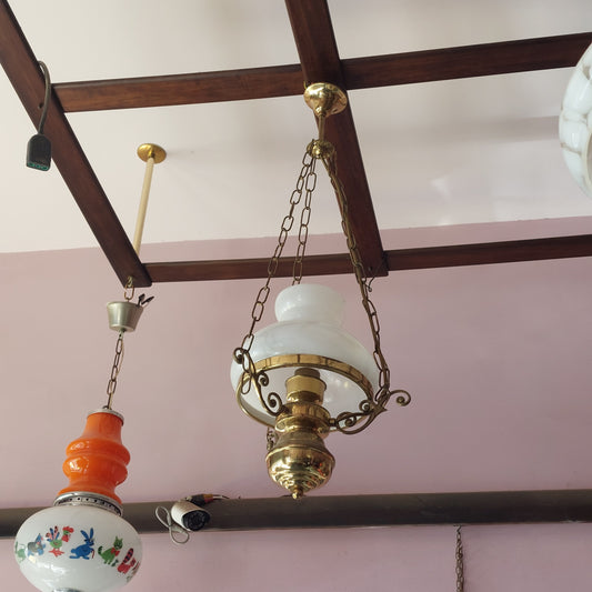 Lampadario Ottone Coppa Vetro Opalino 1 Luce