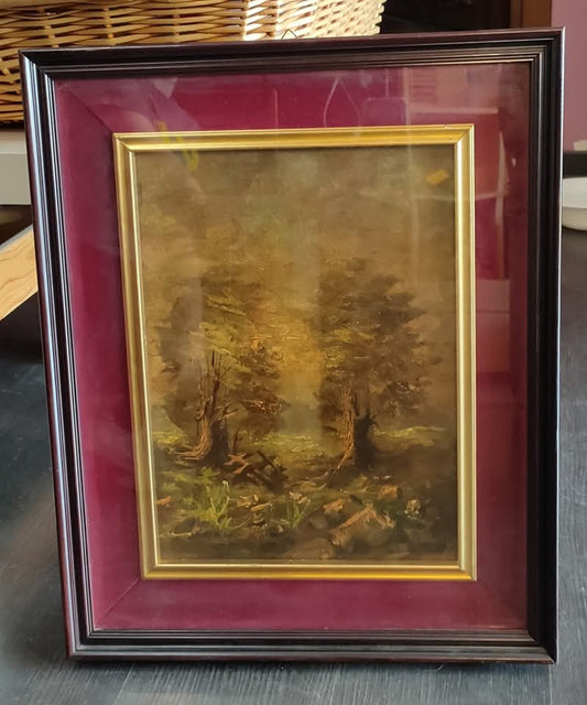 Q/olio Su Legno Paesaggio Autunno Massaro Cornice Legno Cm46x56