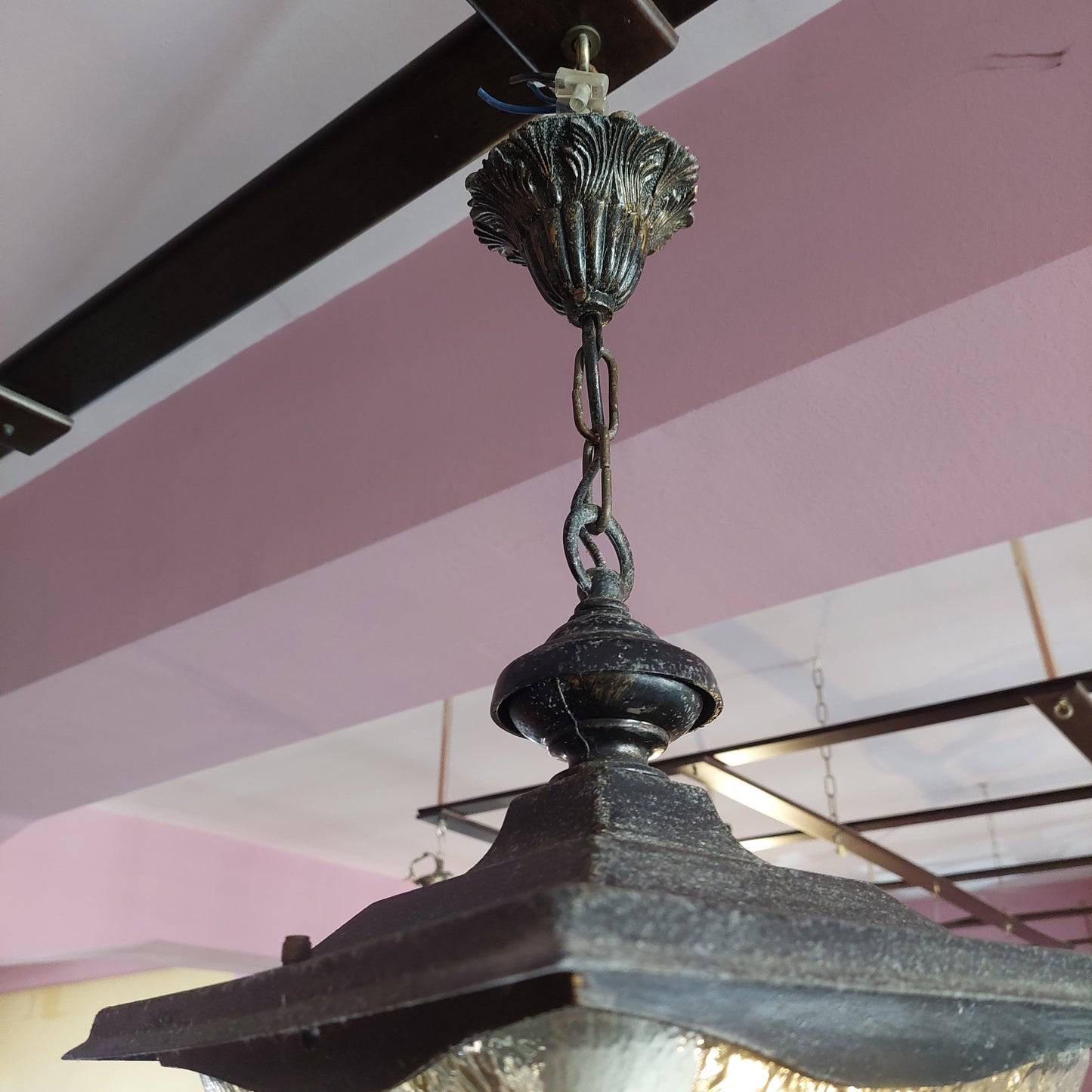 Lampadario * Lanterna Ferro / Vetro Ambrato