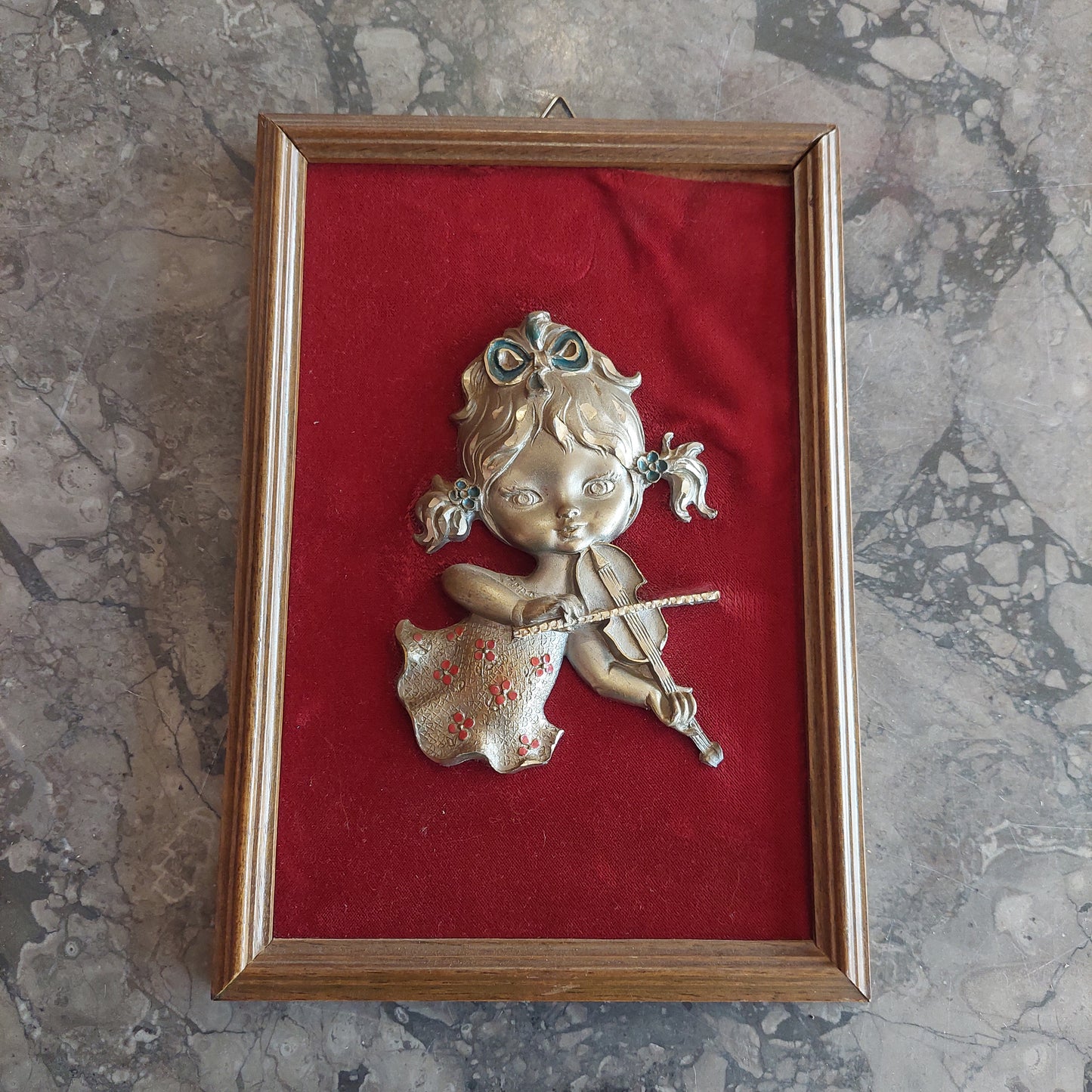 Quadretto * Bimba Con Violino In Peltro Vintage Cm18x26