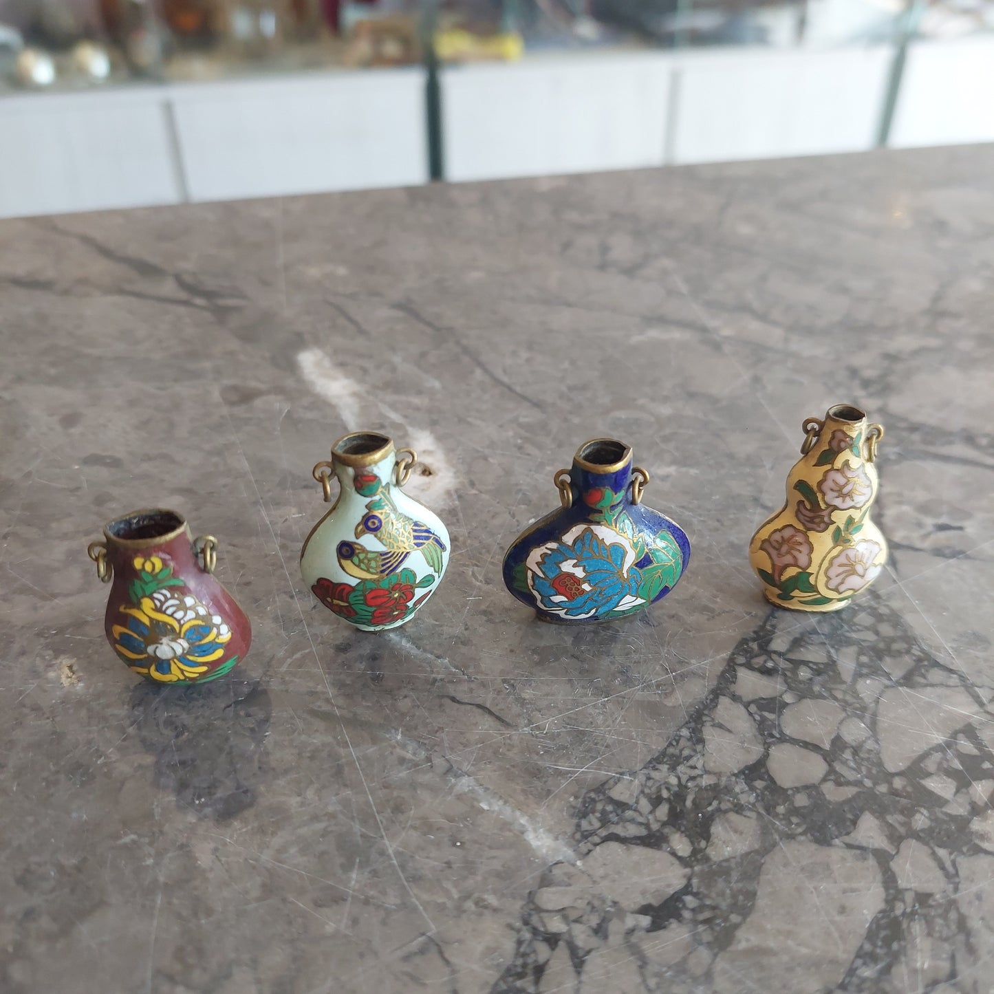 Set/4 Anforette Cloisonnè Cinese Da Collezione