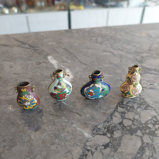 Set/4 Anforette Cloisonnè Cinese Da Collezione