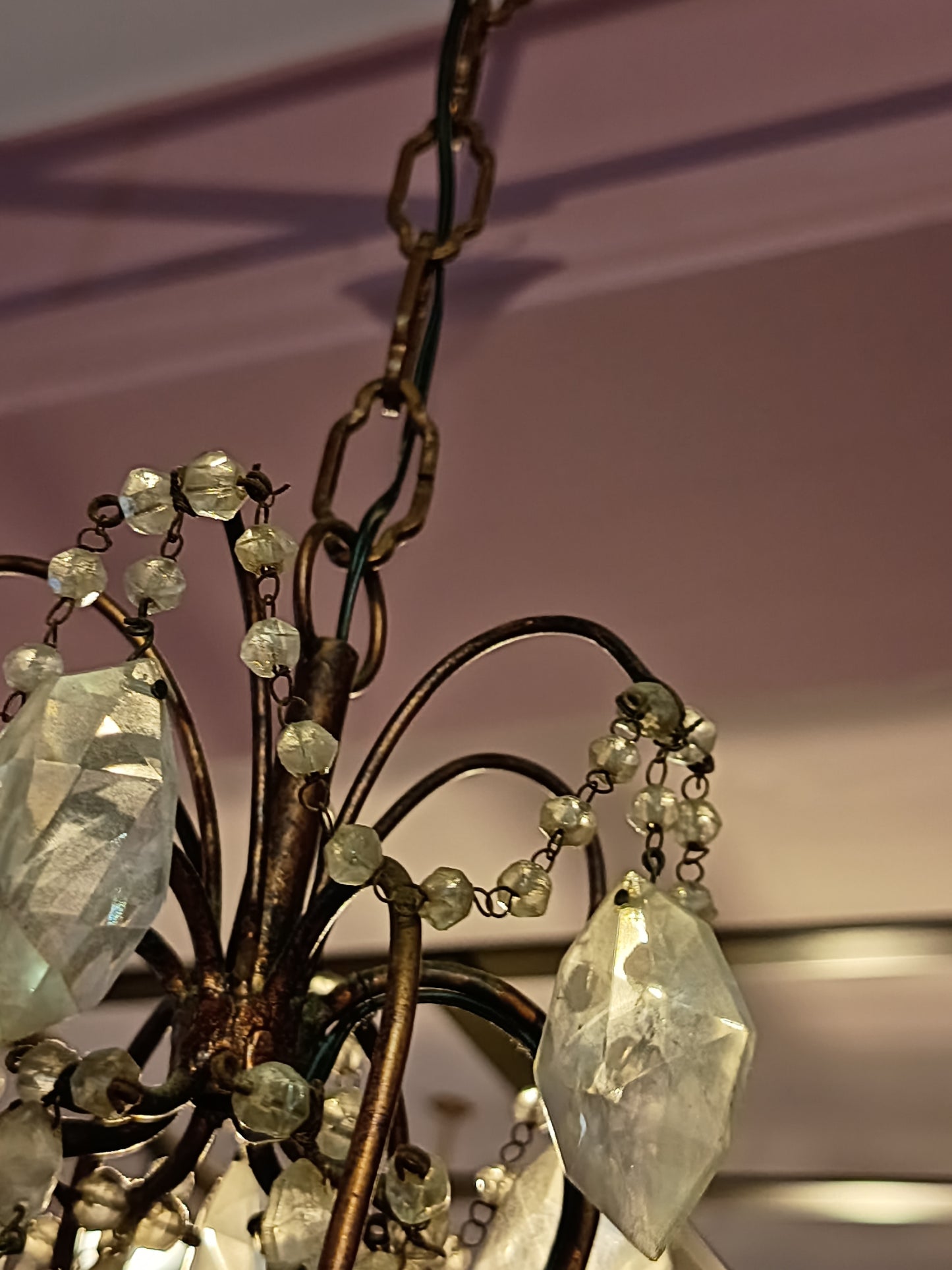 Lampadario Ferro Bronzato Gocce Cristallo 3 Luci