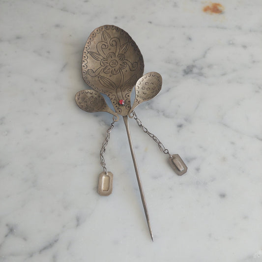 Antica Spilla Peruviana Tupu Silver Sbalzato Cm22