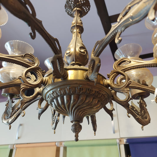 Lampadario Ottone Grifone Coppe Vetro 10/l
