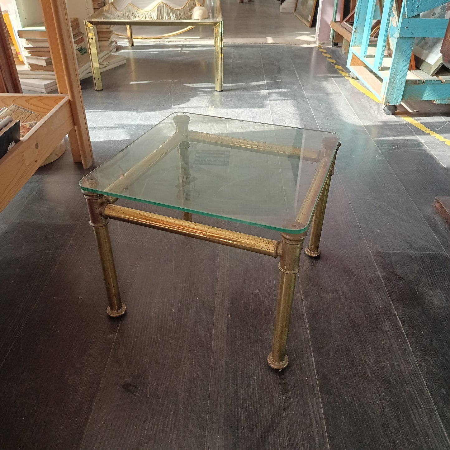 Tavolino* Metallo Dorato/vetro Anni 70 Cm39x39x31h