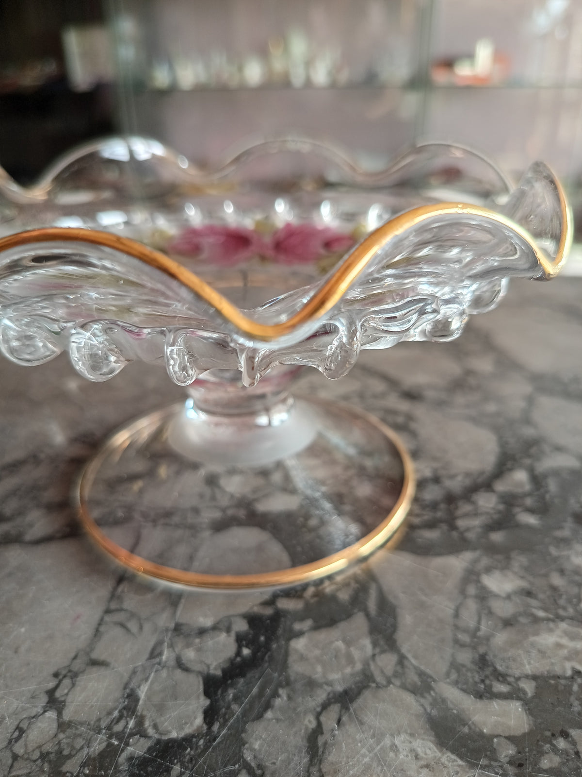 Alzatina Vetro Vintage Rose Fadi Dipinta A Mano