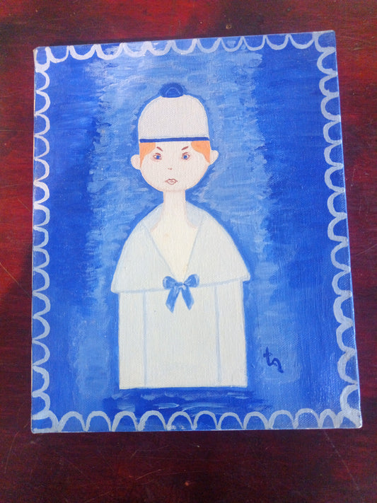 Quadretto Dipinto Fanciullio Sfondo Blu Cm24x30