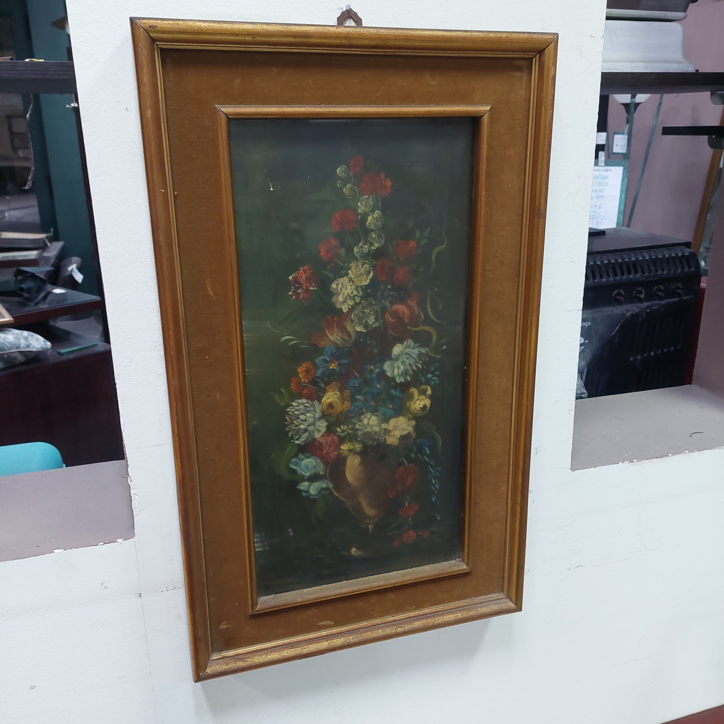 Quadro Vaso Con Fiori Cornice Legno Oro Cm38x63