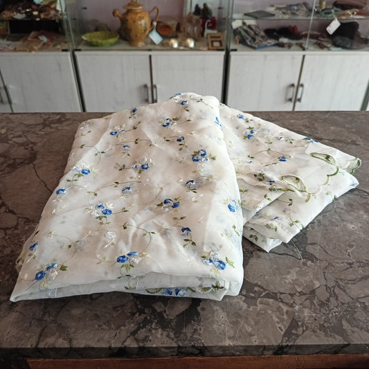 Coppia Tende Fiori Azzurri Cm70x230