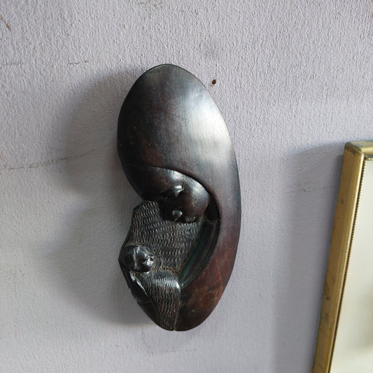 Decoro Etnico Legno Di Iroko Madre Con Bimbo