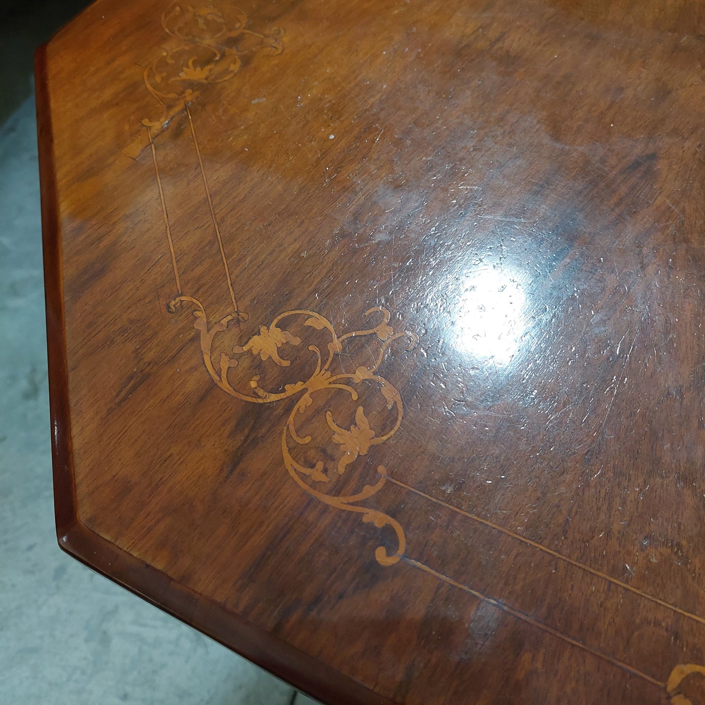 Tavolino Ottagonale Legno Intarsiato '800 Cm80x80x74h