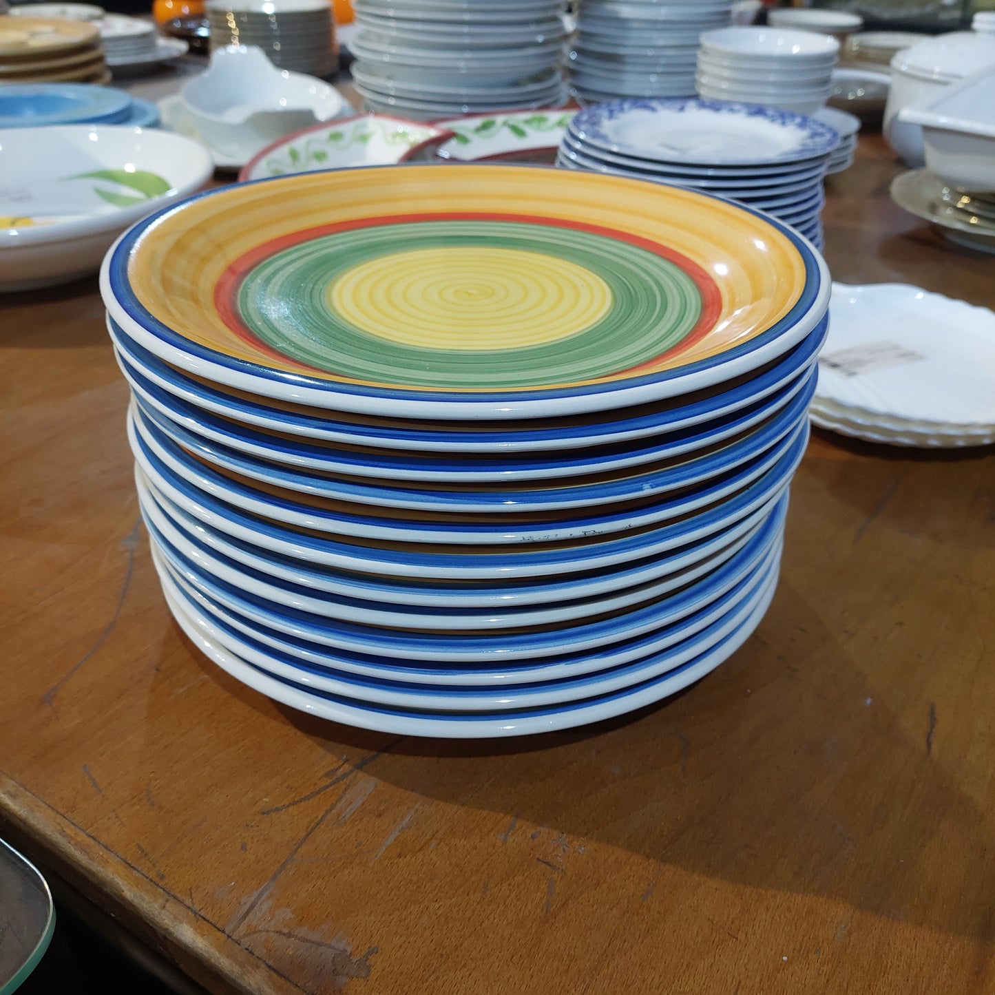 Set/12 Piatti Piani Ceramica Decorata A Mano