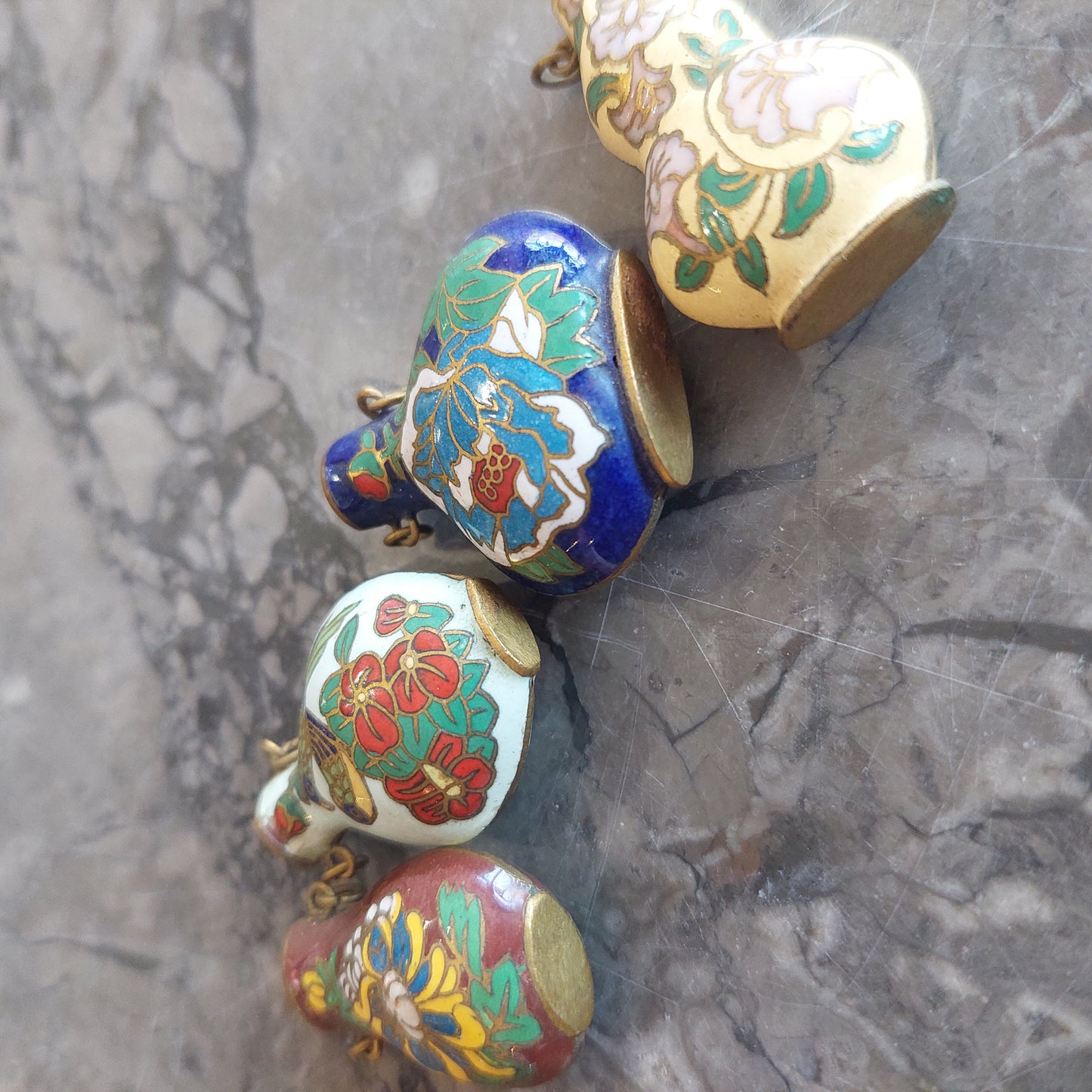 Set/4 Anforette Cloisonnè Cinese Da Collezione