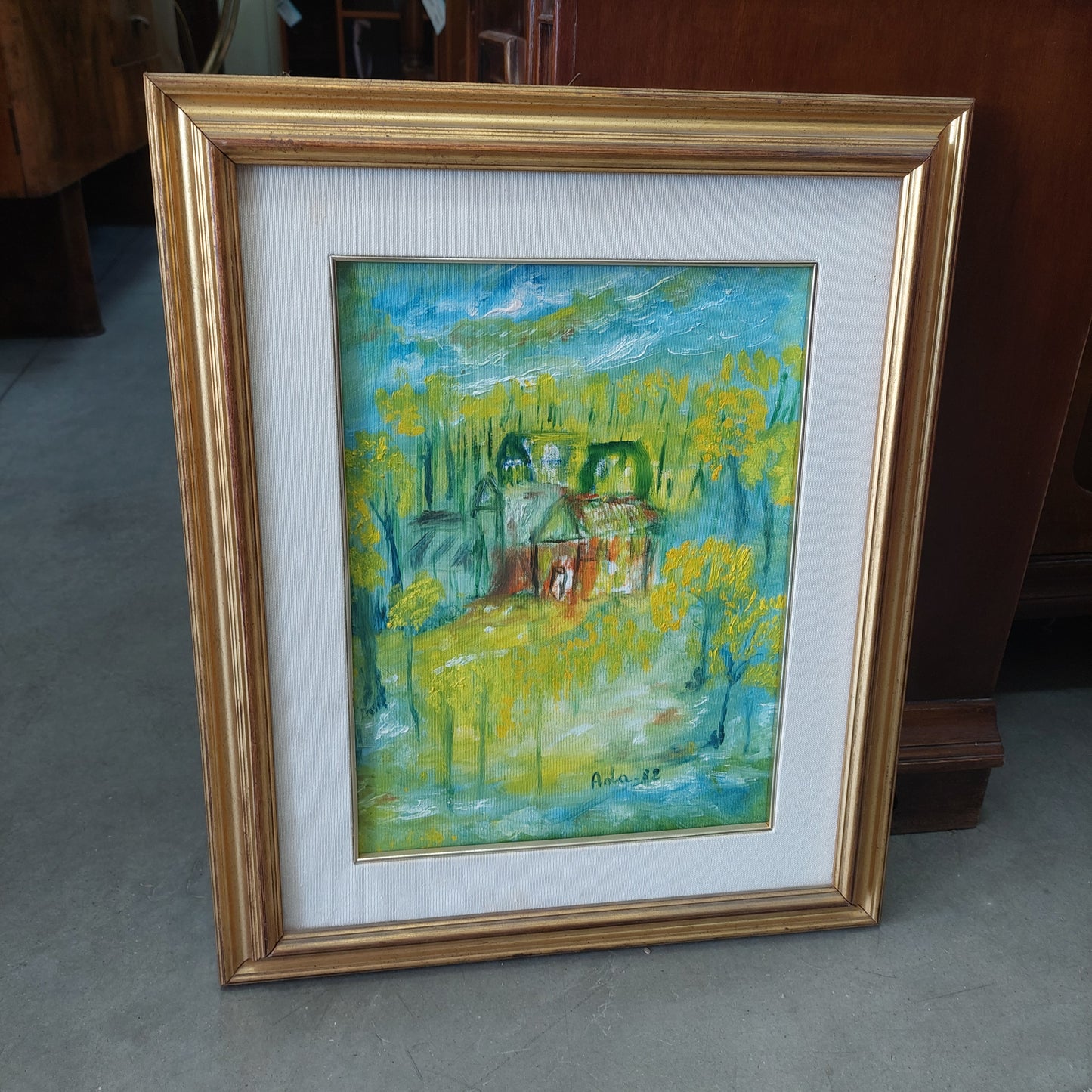 Q/villaggio Montanaro Con Alberi Fioriti Cm 45x55 Firmato Ada