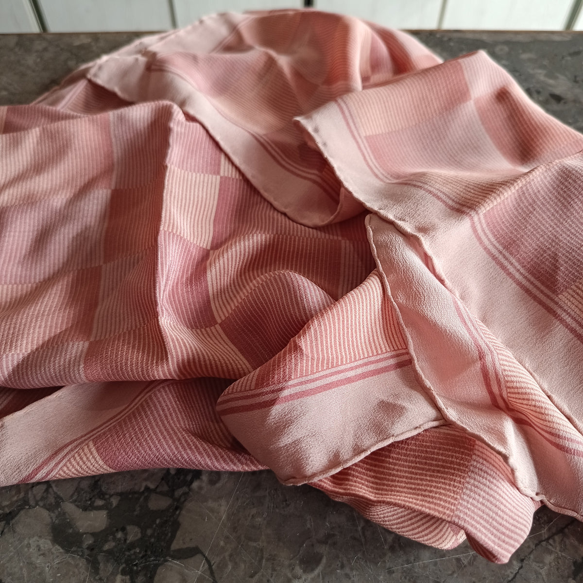 Foulard Seta Riquadri Rosa Cm70x75