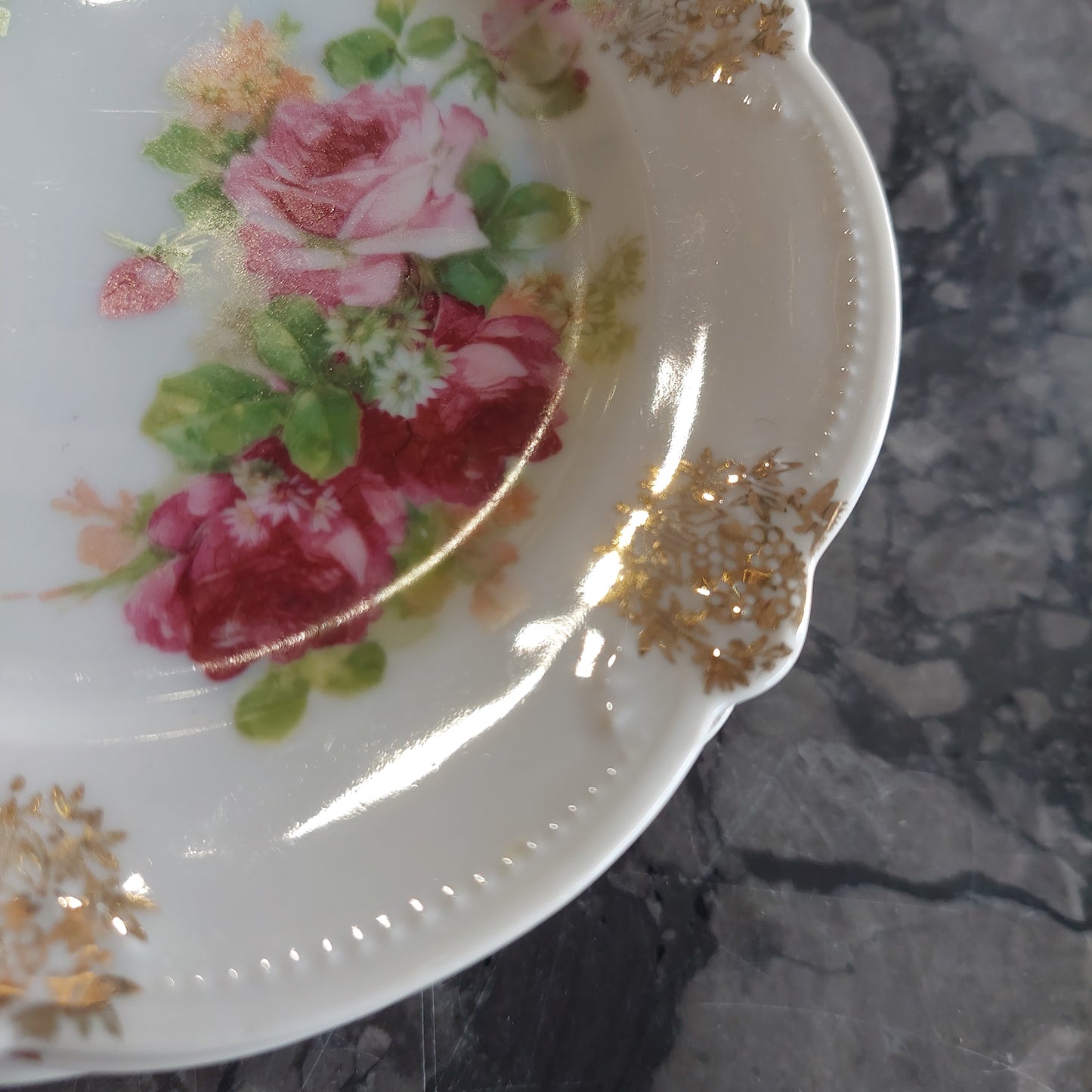 Set/6 Piattini Porcellana Primi 900 Decoro Rose E Oro