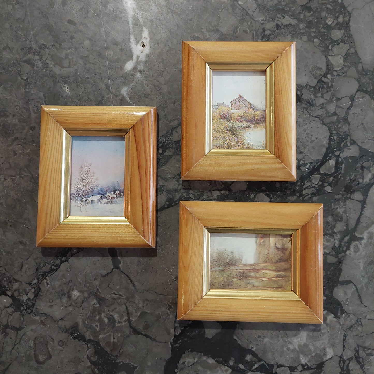Set/3 Mini Quadretti Paesaggi Cornice Legno