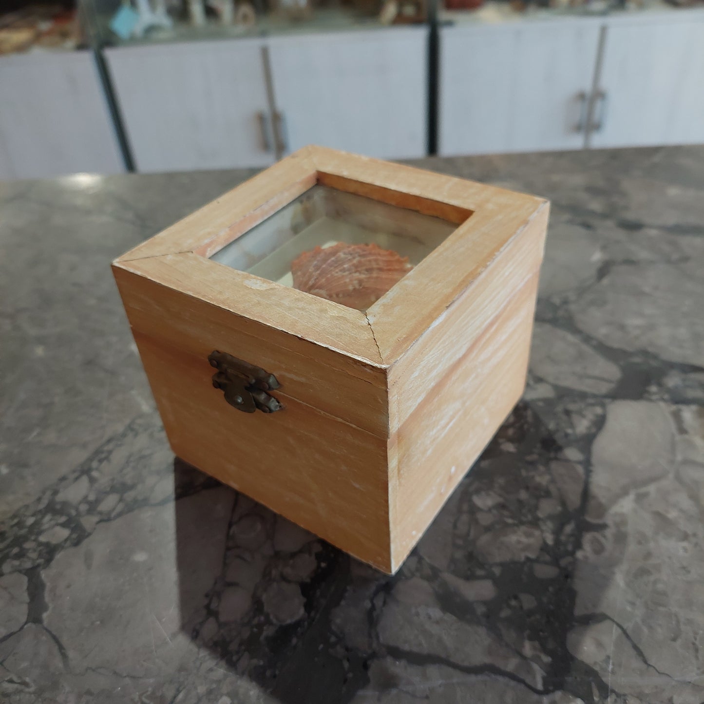 Scatolina Legno Con Conchiglia Cm10x10x9h