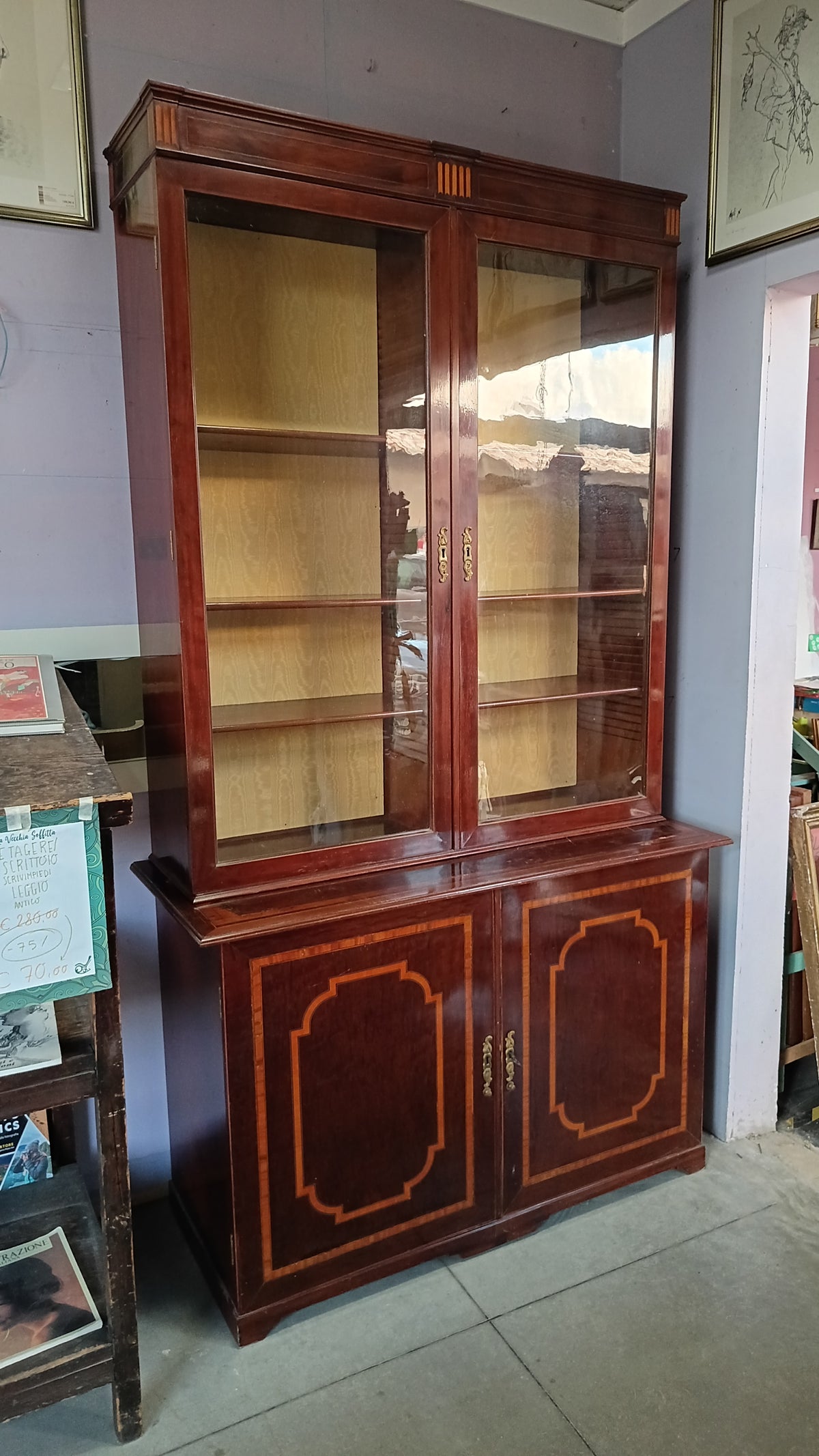 Vetrina Antica Doppio Corpo 4/ante Cm132x55x236h