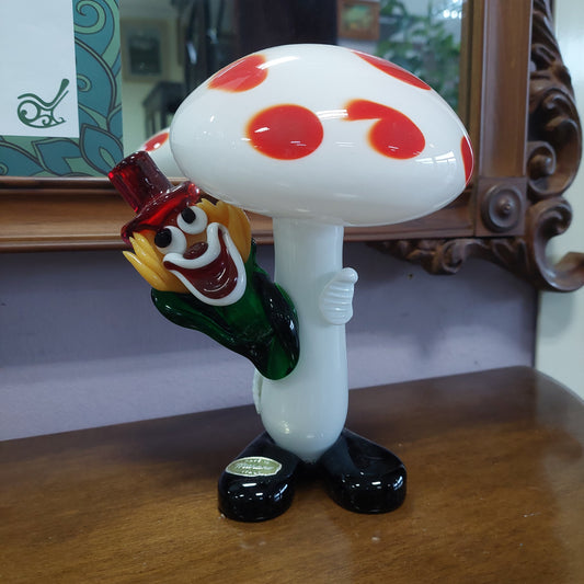 Statuetta Fungo Con Clown Vetro Di Murano Vintage
