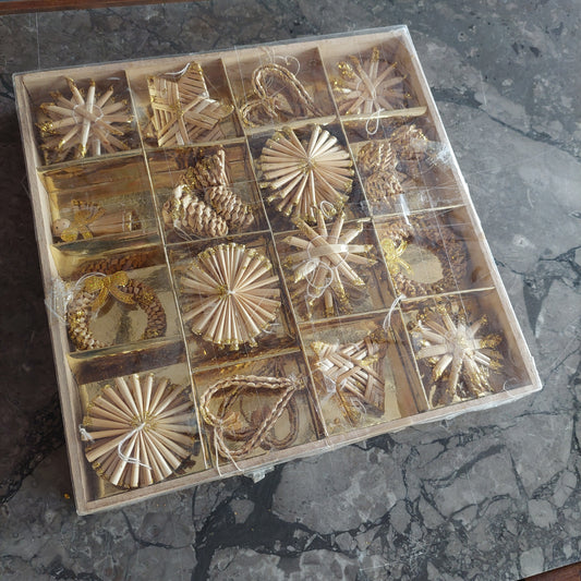 Set/decori Albero Di Natale Paglia/glitter Vintage
