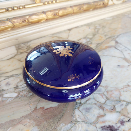 Scatolina Porcellana Limoges Blu Cobalto Oro