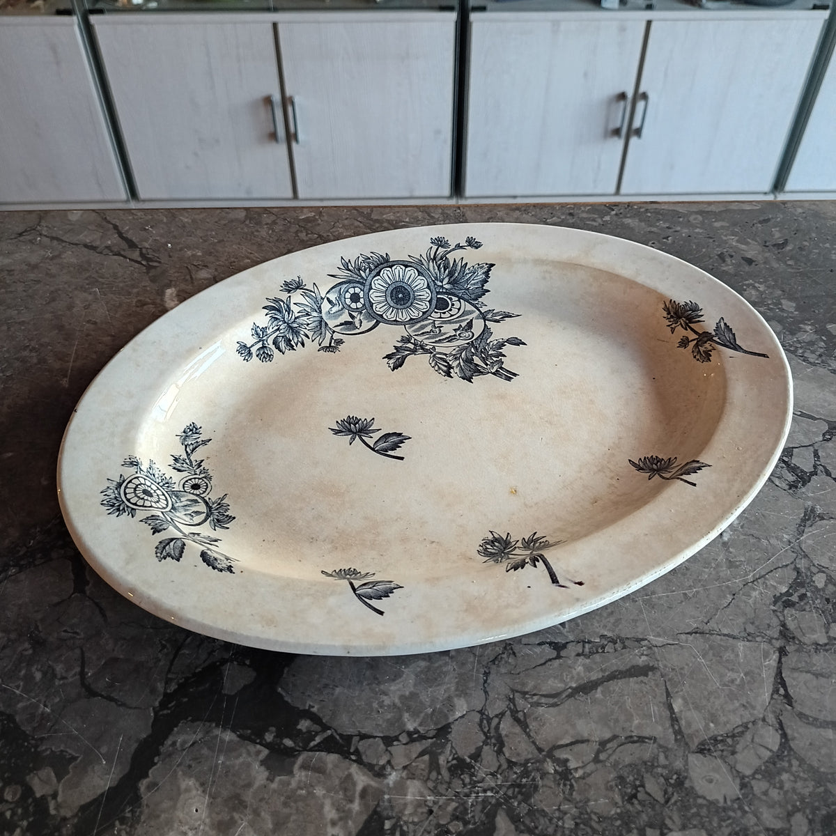 Piatto Da Portata Ovale Porcellana Decori Blu Marsala S.c.richard 37x28