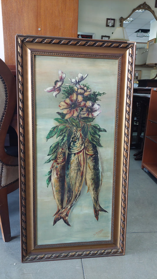Quadro* Antico Pesci E Fiori Firmato Sr. Mariannina