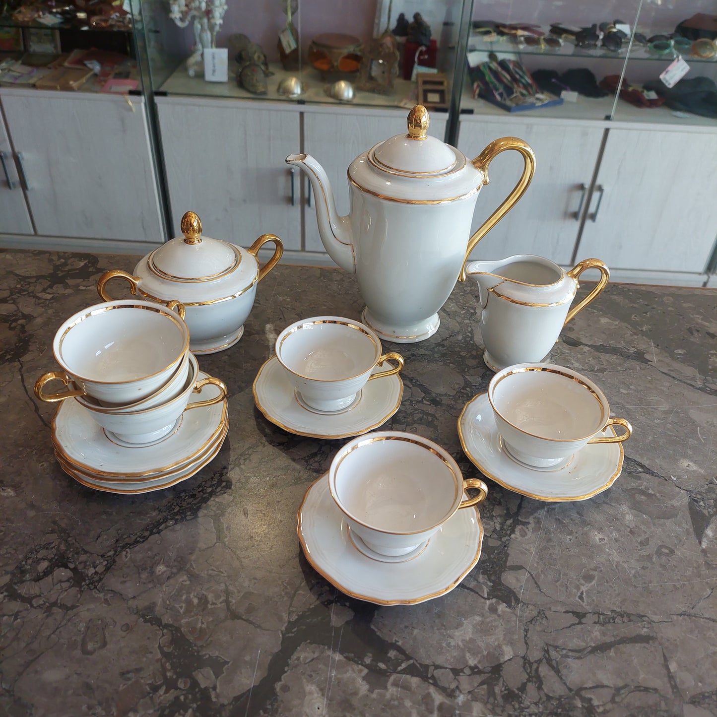 Servizio Caffè Porcellana Bavaria Bordo Oro 6 + 3