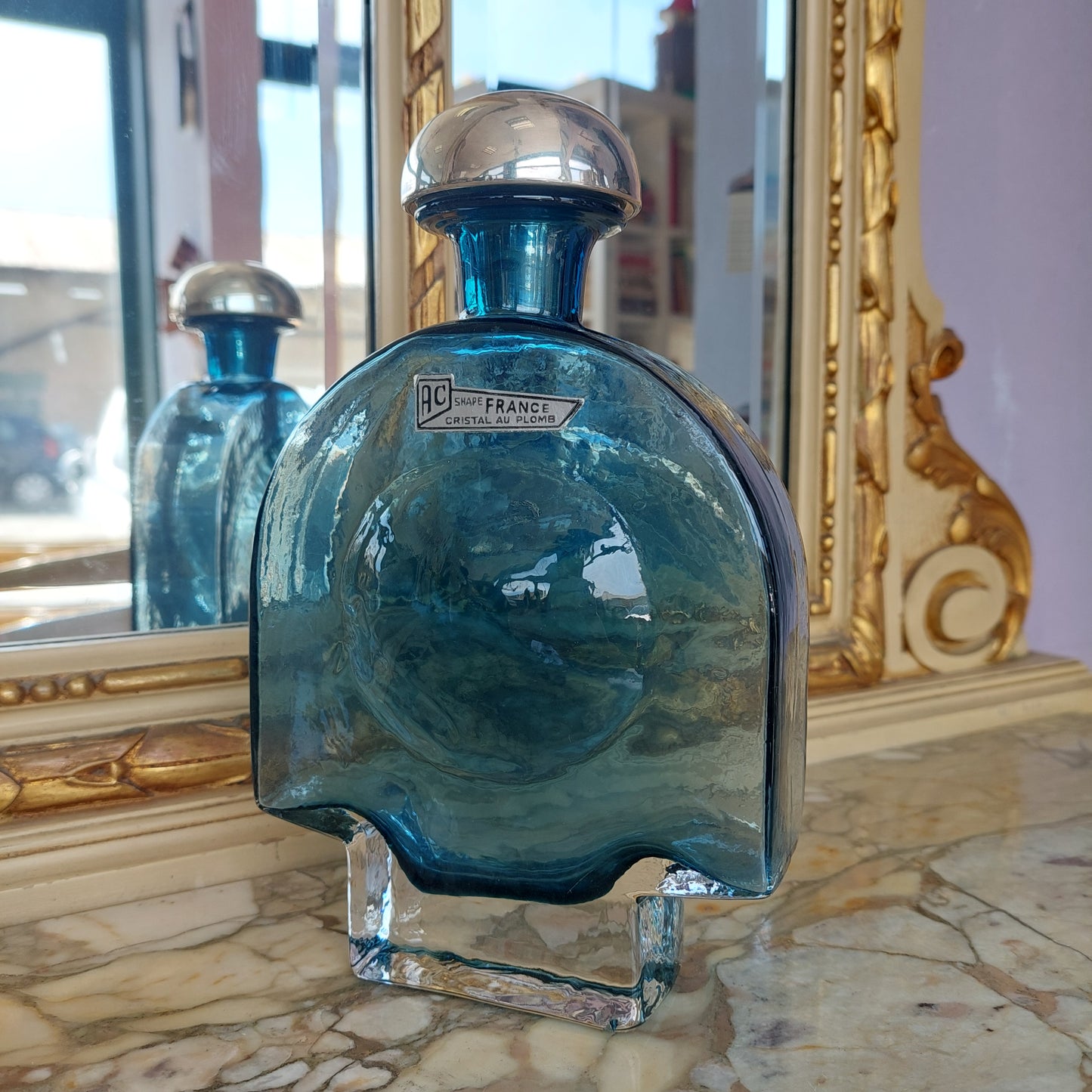 Bottiglia Vetro Vintage Tappo Argento