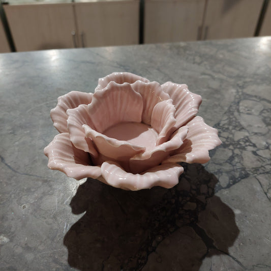 Portacandela Rosa In Ceramica