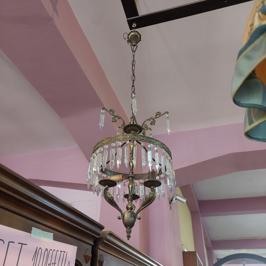 Lampadario Ottone/gocce Cristallo 3/l