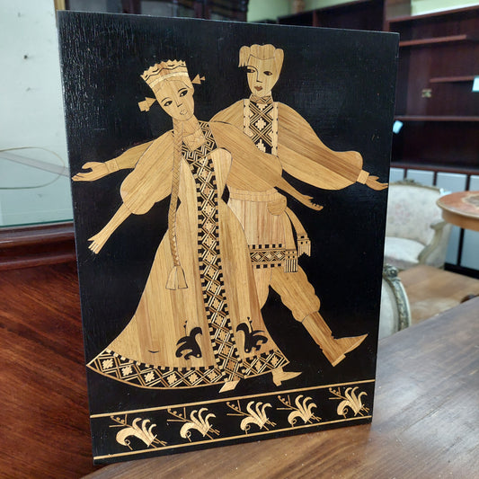 Quadro Legno Paglia Intarsiata "danza Russa"
