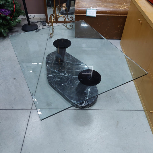 Tavolino Basso Cristallo/marmo Anni '70 Cm 120x100x41