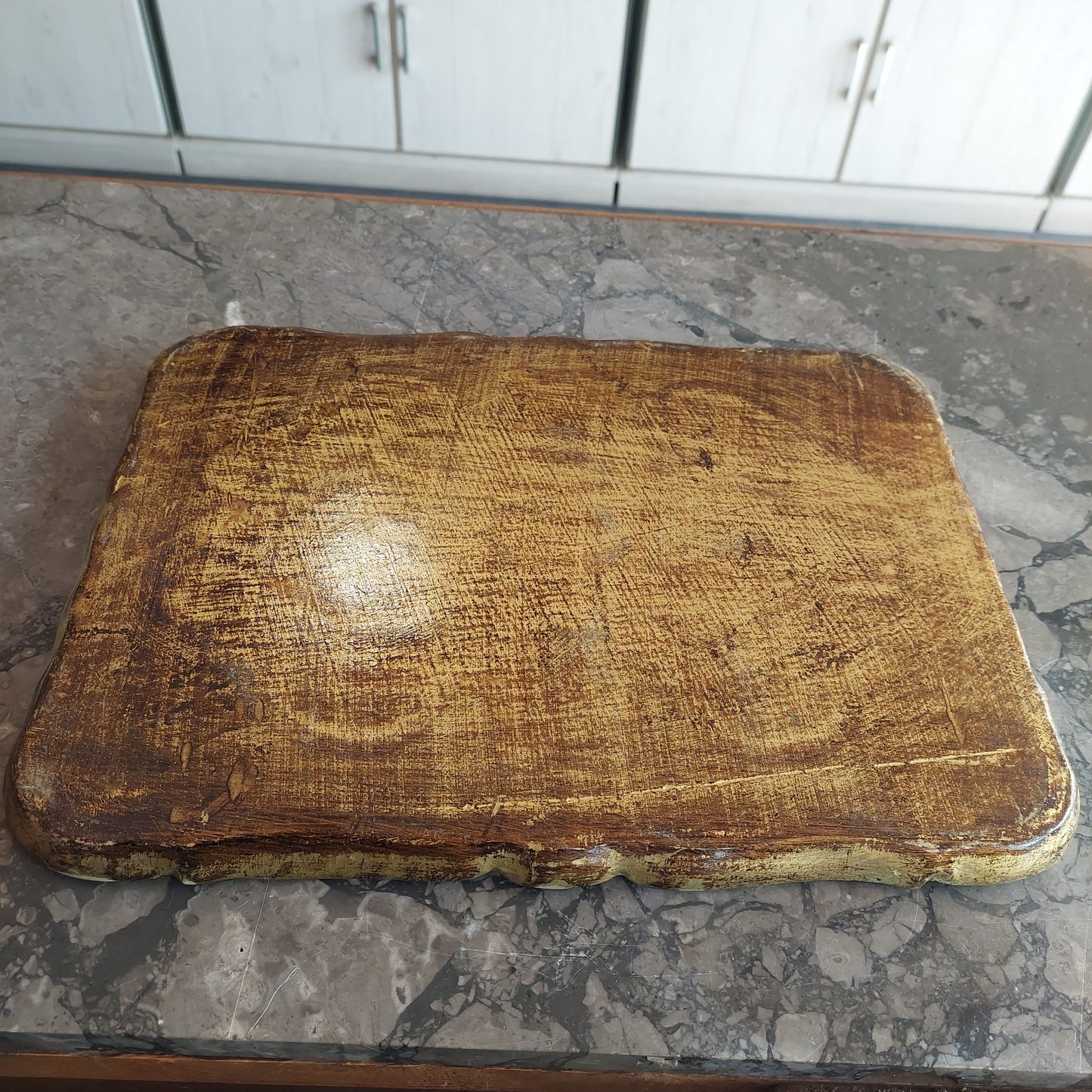 Vassoio Legno Oro Dipinto Primi 900 Cm37x27