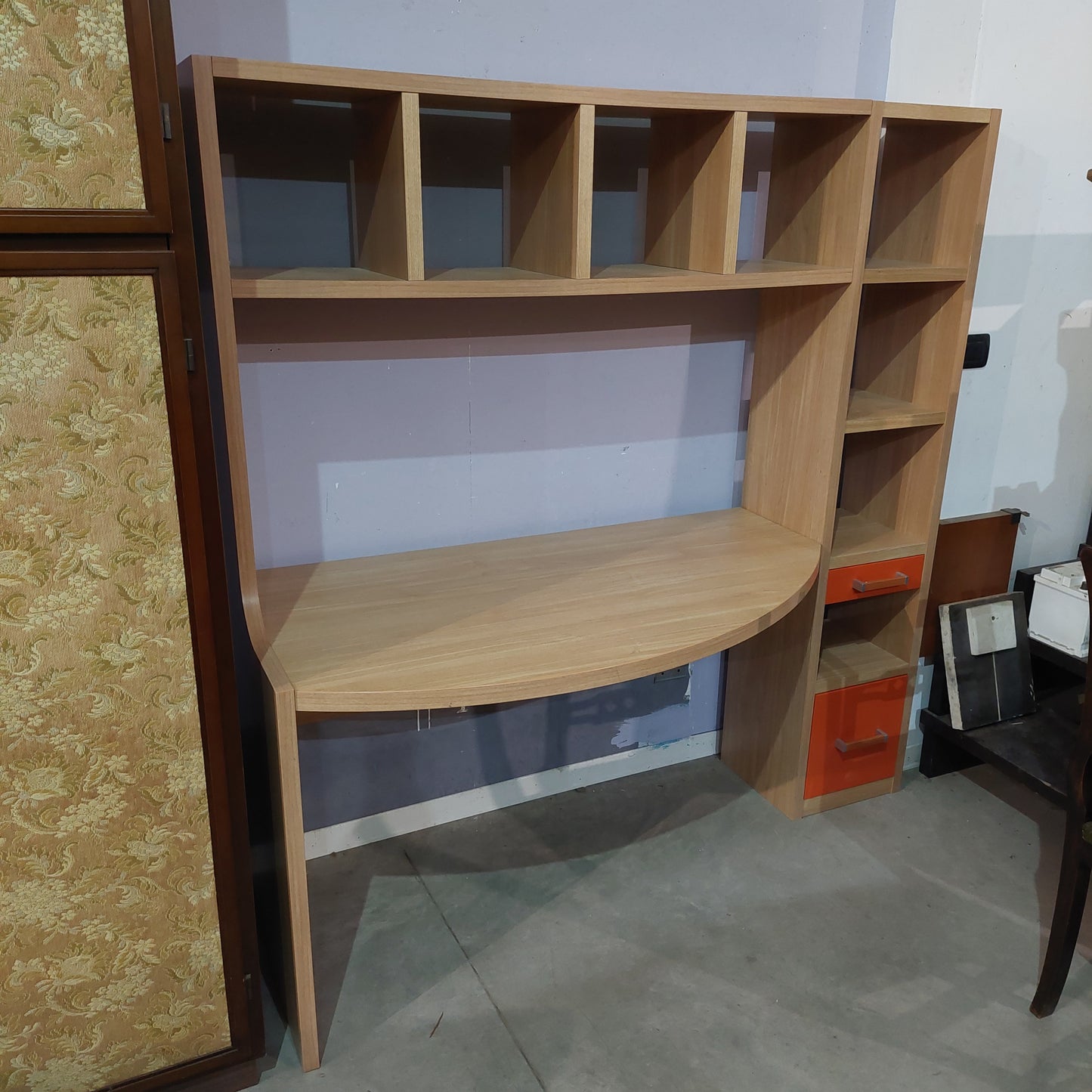 Scrivania Cameretta Color Rovere 2/c Arancio Cm163x70x166h