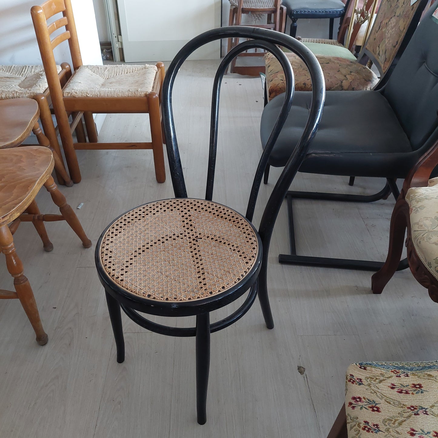 Sedia Nera Legno/paglia Di Vienna St. Thonet