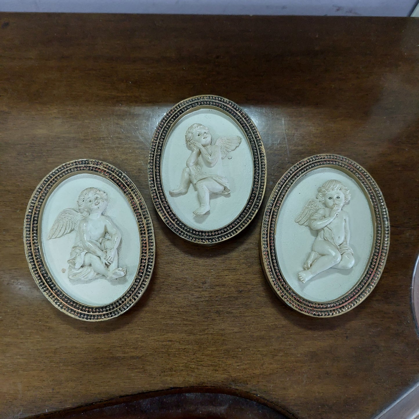 Set/3 Quadretti Ovali Puttini Cm7,5x9,5