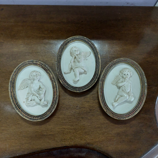 Set/3 Quadretti Ovali Puttini Cm7,5x9,5