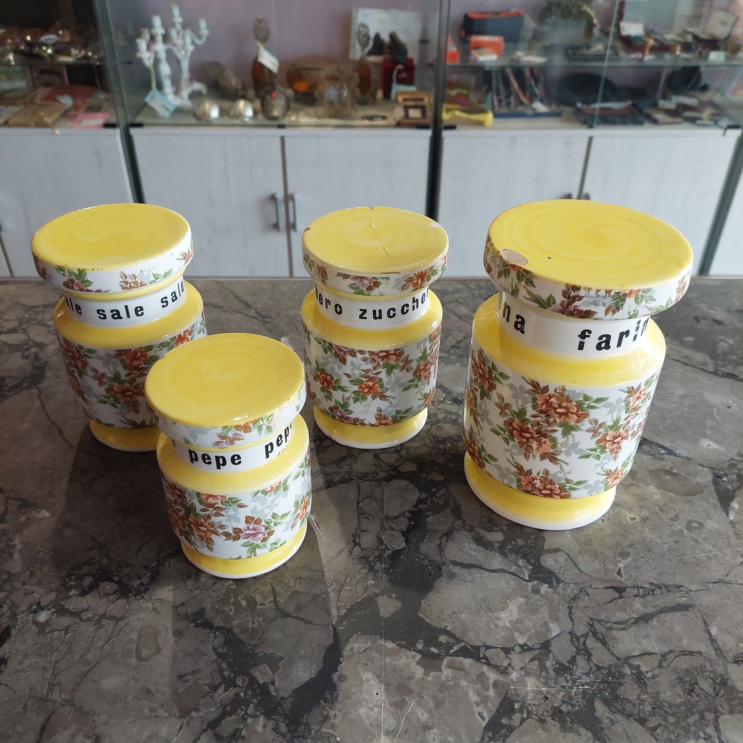 Set/4 Barattoli Da Cucina Ceramica * Vintage