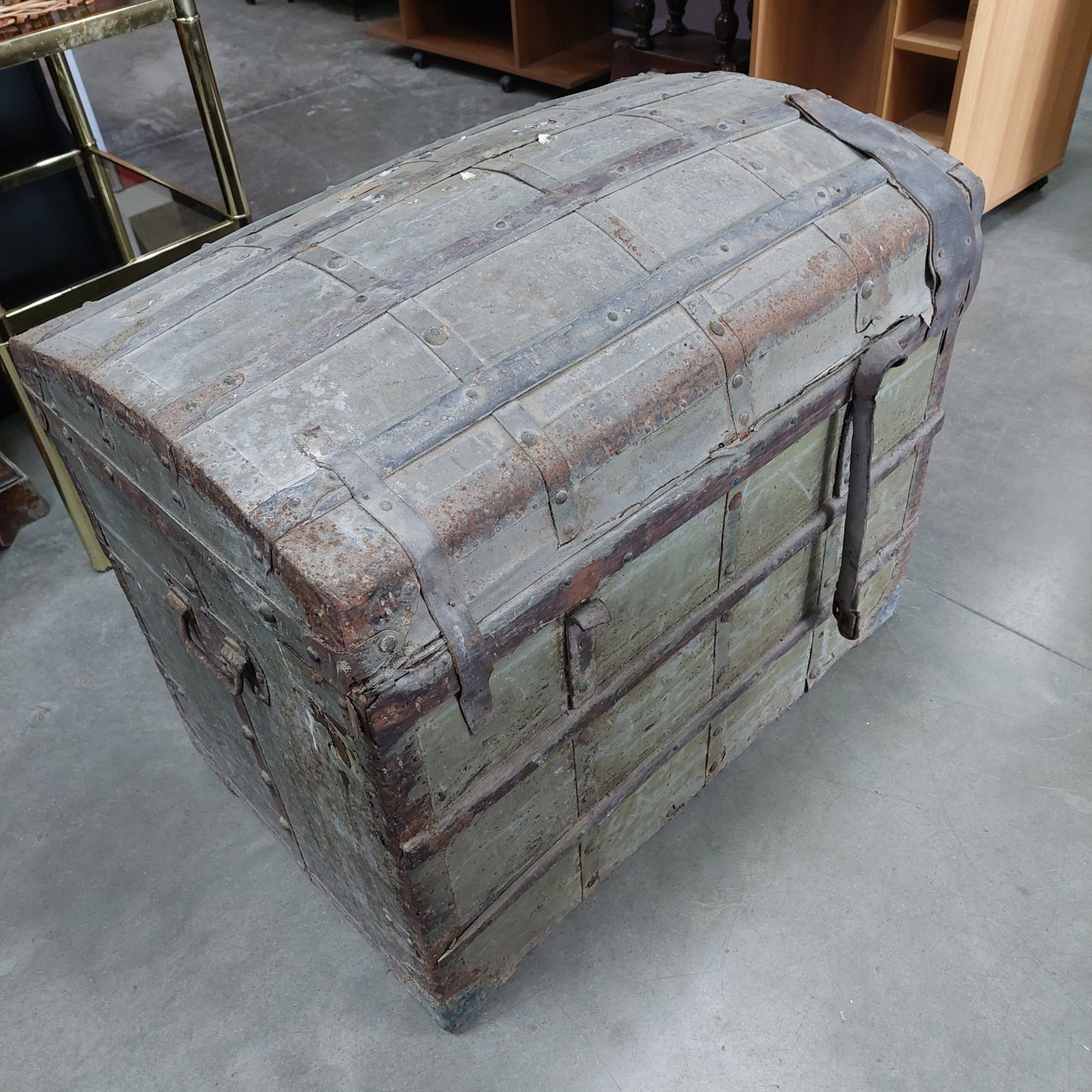 Baule Legno E Ferro Antico Verde Cm82x52x65h