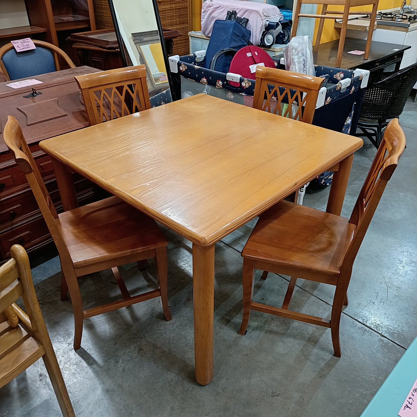Set/tavolo Frassino All. + 4 Sedie Cm100x100/200x75h