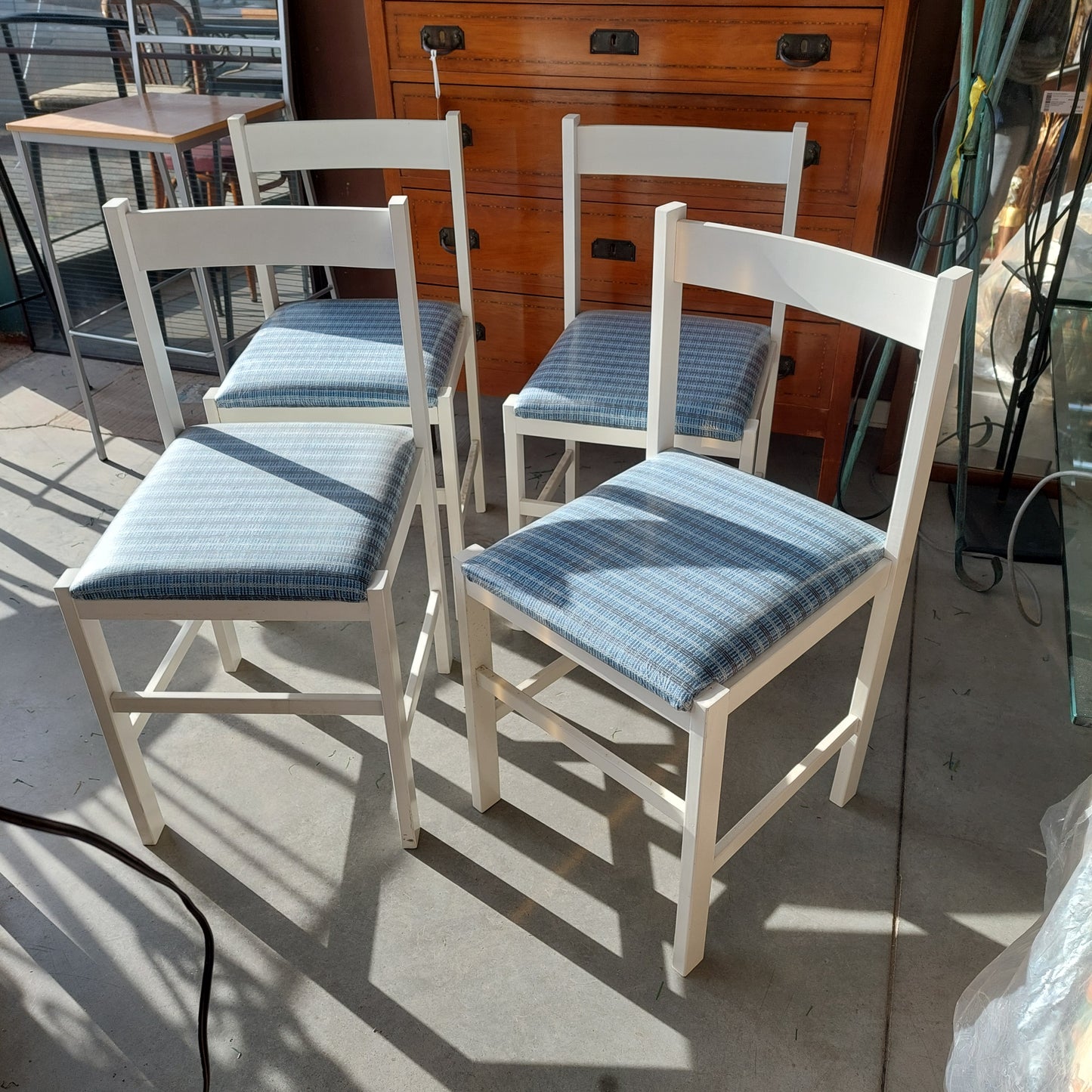 Set/4 Sedie Legno Bianco Imb. Blu